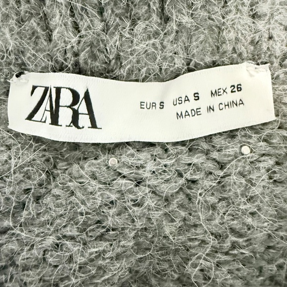 ZARA GREY WOOL ALPACA KNIT CROP CARDIGAN WITH FAUX PEARLS LAPEL COLLAR SIZE S - Picture 8 of 10